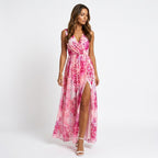 Loovay Maxi Jurk, dames, V hals, bloemenprint, elastische taille