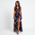 Loovay Maxi Jurk, dames, V hals, bloemenprint, elastische taille