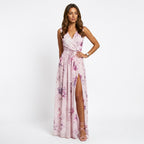 Loovay Maxi Jurk, dames, V hals, bloemenprint, elastische taille
