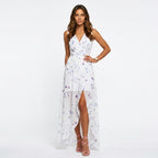 Loovay Maxi Jurk, dames, V hals, bloemenprint, elastische taille