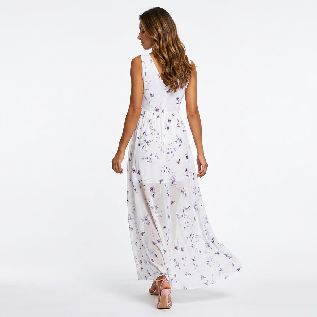 Loovay Maxi Jurk, dames, V hals, bloemenprint, elastische taille