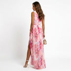 Loovay Maxi Jurk, dames, V hals, bloemenprint, elastische taille