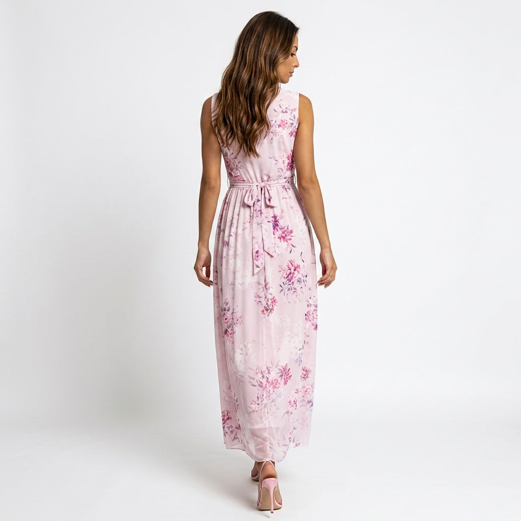 Loovay Maxi Jurk, dames, V hals, bloemenprint, elastische taille