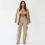 Loovay Cargo Co-ord, dames, wide leg broek, flapzakken