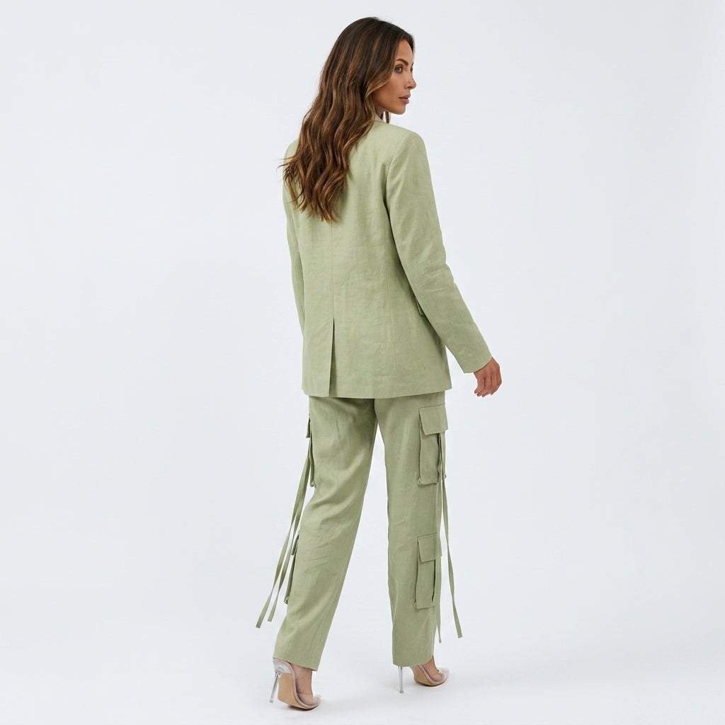 Loovay Cargo Co-ord, dames, wide leg broek, flapzakken