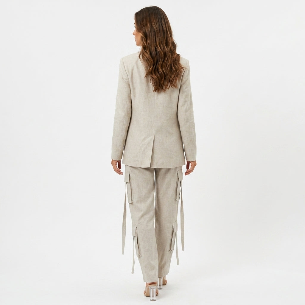Loovay Cargo Co-ord, dames, wide leg broek, flapzakken