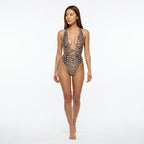 Loovay Badpak, Leopardprint Met Diepe V Hals