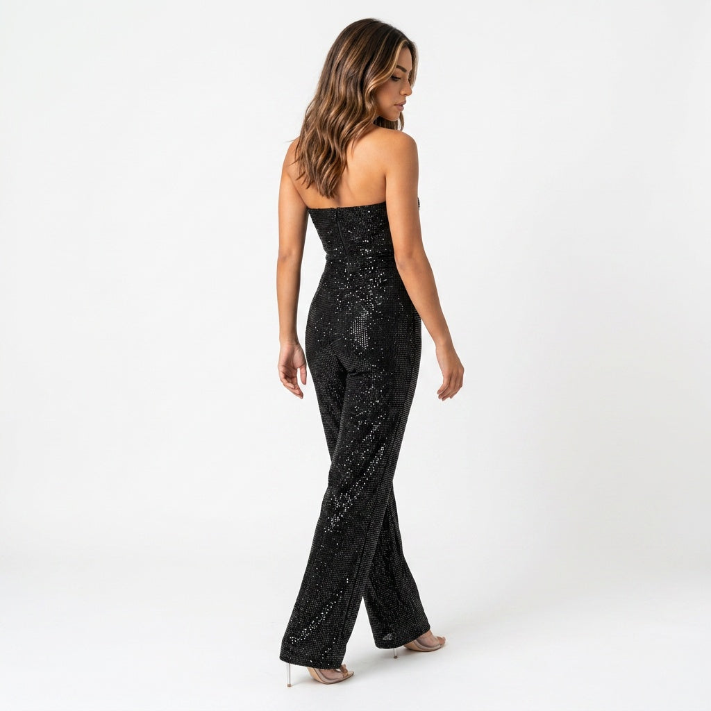 Loovay Glitter Set, dames set, strapless top, high waist broek
