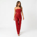 Loovay Glitter Set, dames set, strapless top, high waist broek