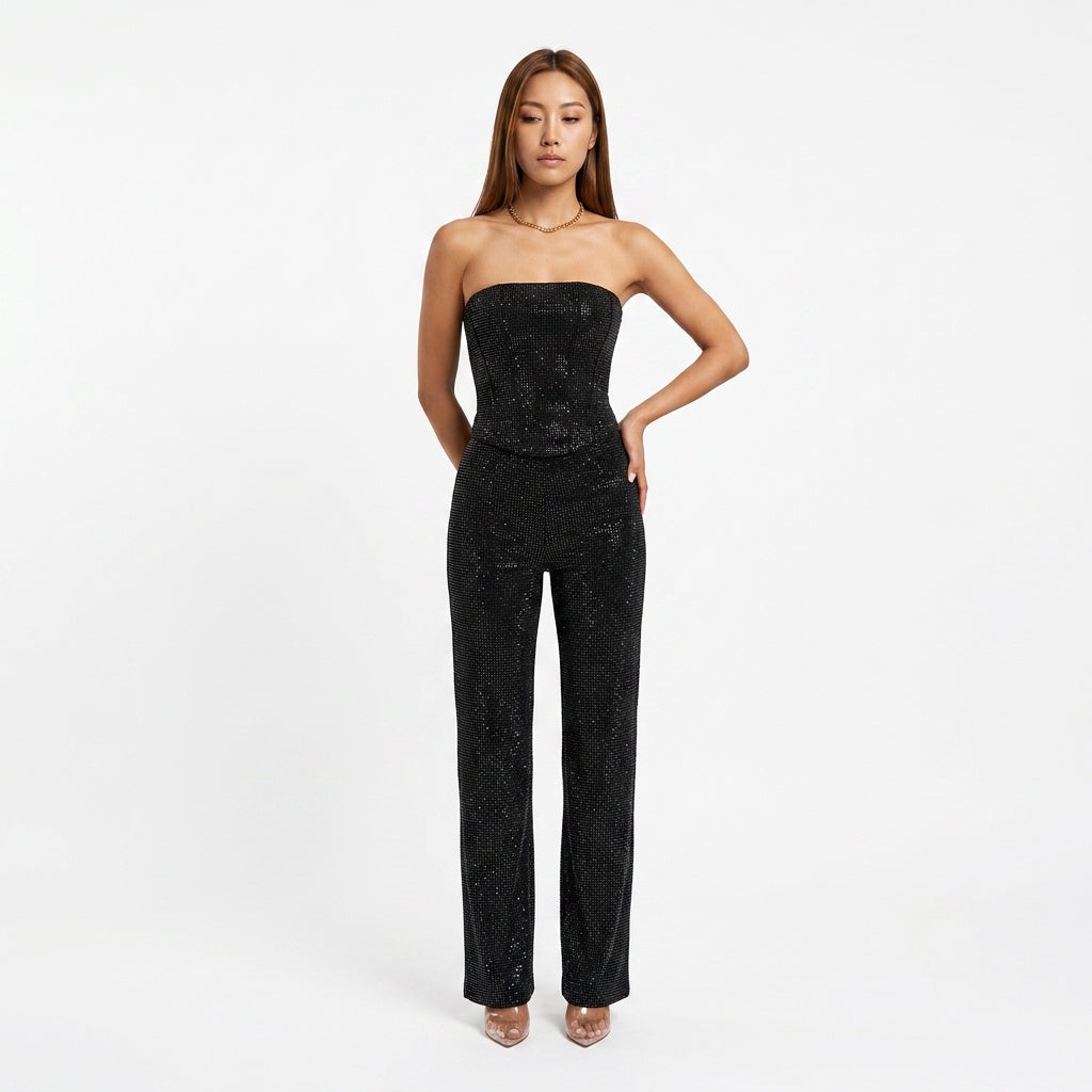 Elegante Strapless Jumpsuit - Dames Denim Jumpsuit