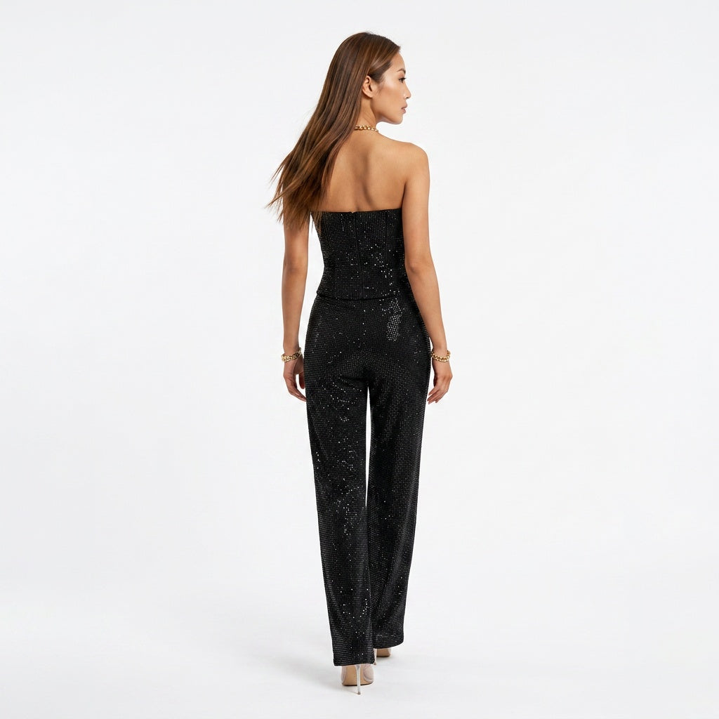 Elegante Strapless Jumpsuit - Dames Denim Jumpsuit