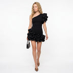 Loovay Mini Jurk, One Shoulder Ruffle Design