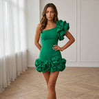 Loovay Mini Jurk, One Shoulder Ruffle Design