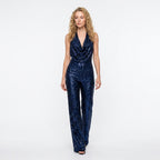 Loovay Sequin Halter Jumpsuit, backless design