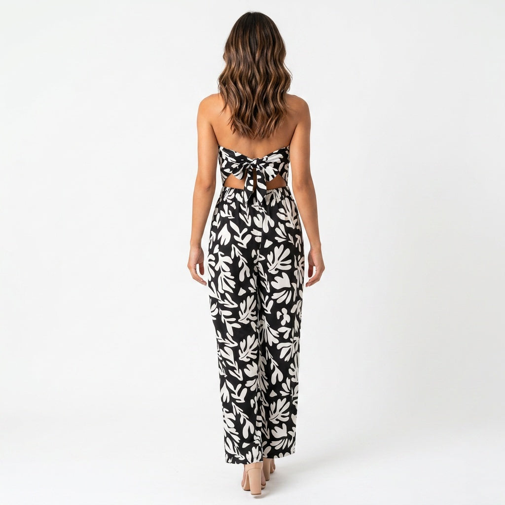 Loovay Abstract Leaf - Dames strapless set met wijde pijpen