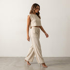 Loovay Minimalistische Linnen Set - Dames Ademende Tweedelige Set