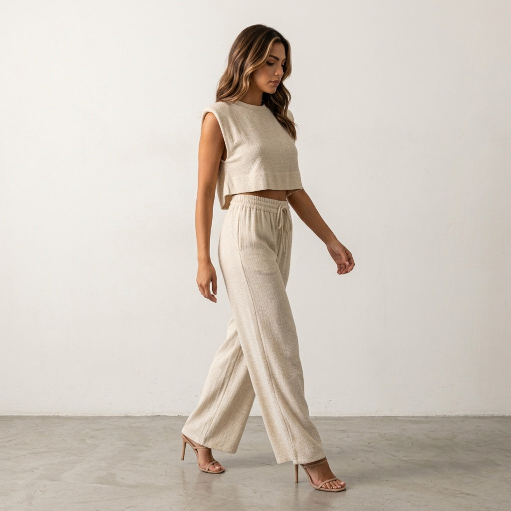 Loovay Minimalistische Linnen Set - Dames Ademende Tweedelige Set