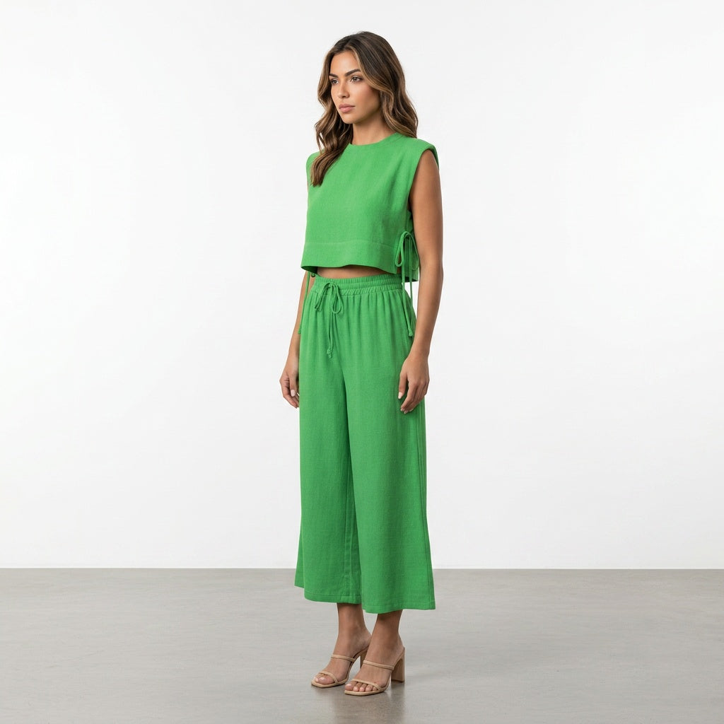 Loovay Minimalistische Linnen Set - Dames Ademende Tweedelige Set