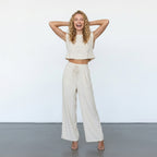 Loovay Minimalistische Linnen Set - Dames Ademende Tweedelige Set