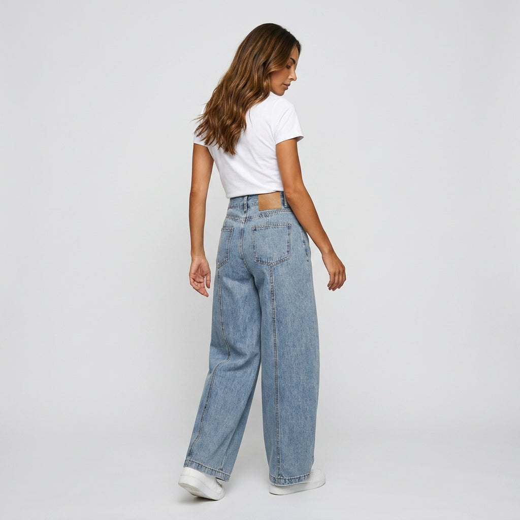 Loovay Wide Leg Jeans, Metalen Details