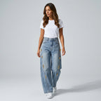 Loovay Wide Leg Jeans, Metalen Details
