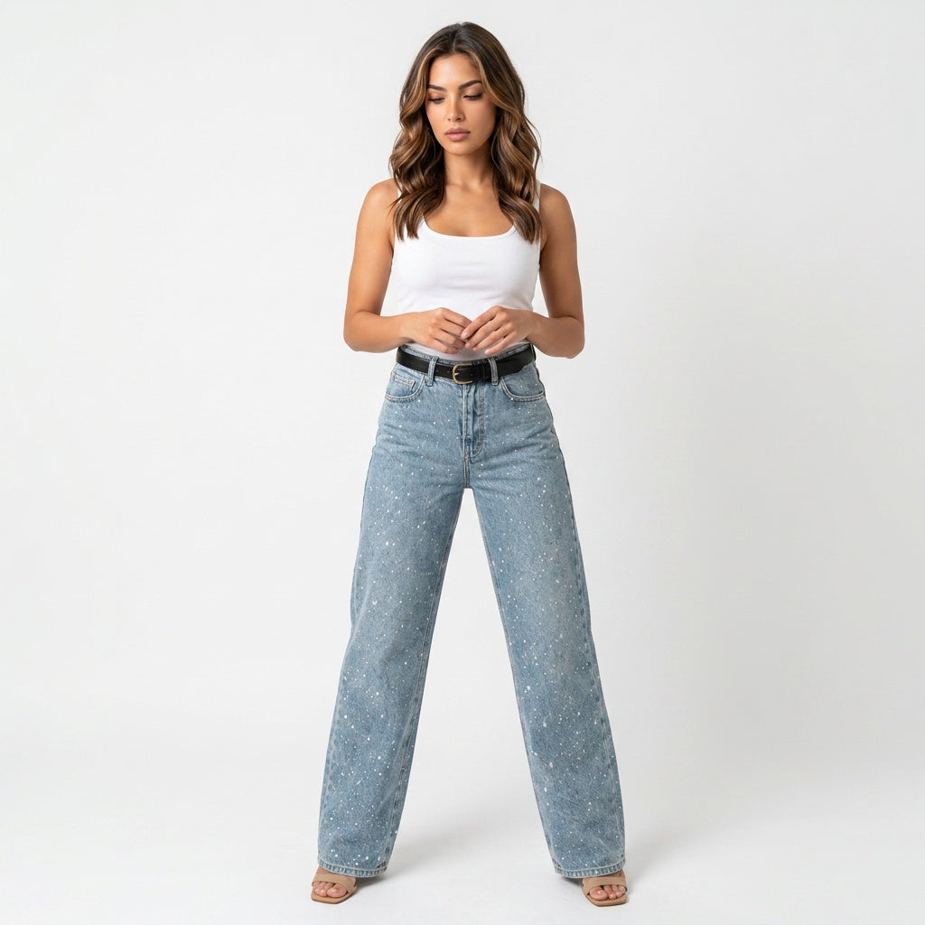 Loovay High Waist Jeans, Glitter Details