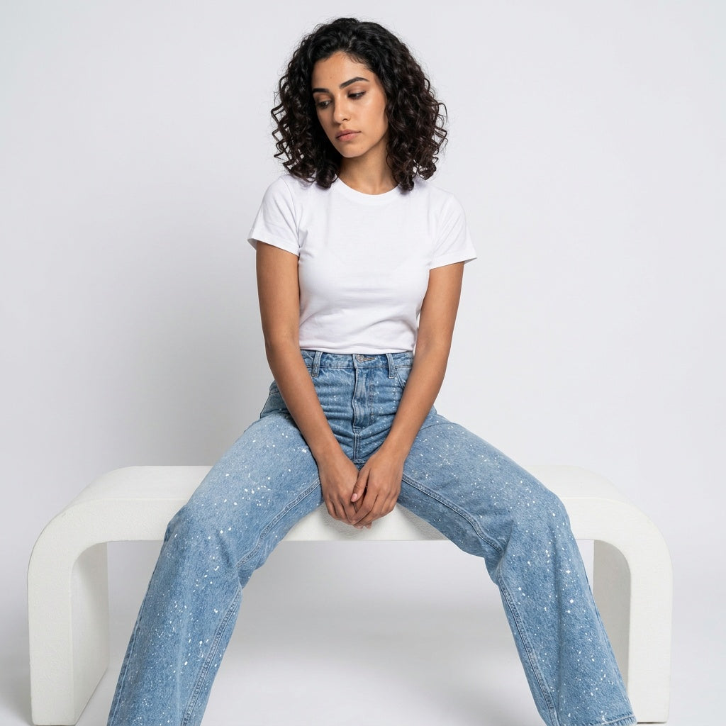 Loovay High Waist Jeans, Glitter Details