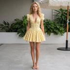 Loovay Bloemen Jurk, Open Rug Met Puffmouwen