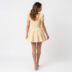 Loovay Bloemen Jurk, Open Rug Met Puffmouwen