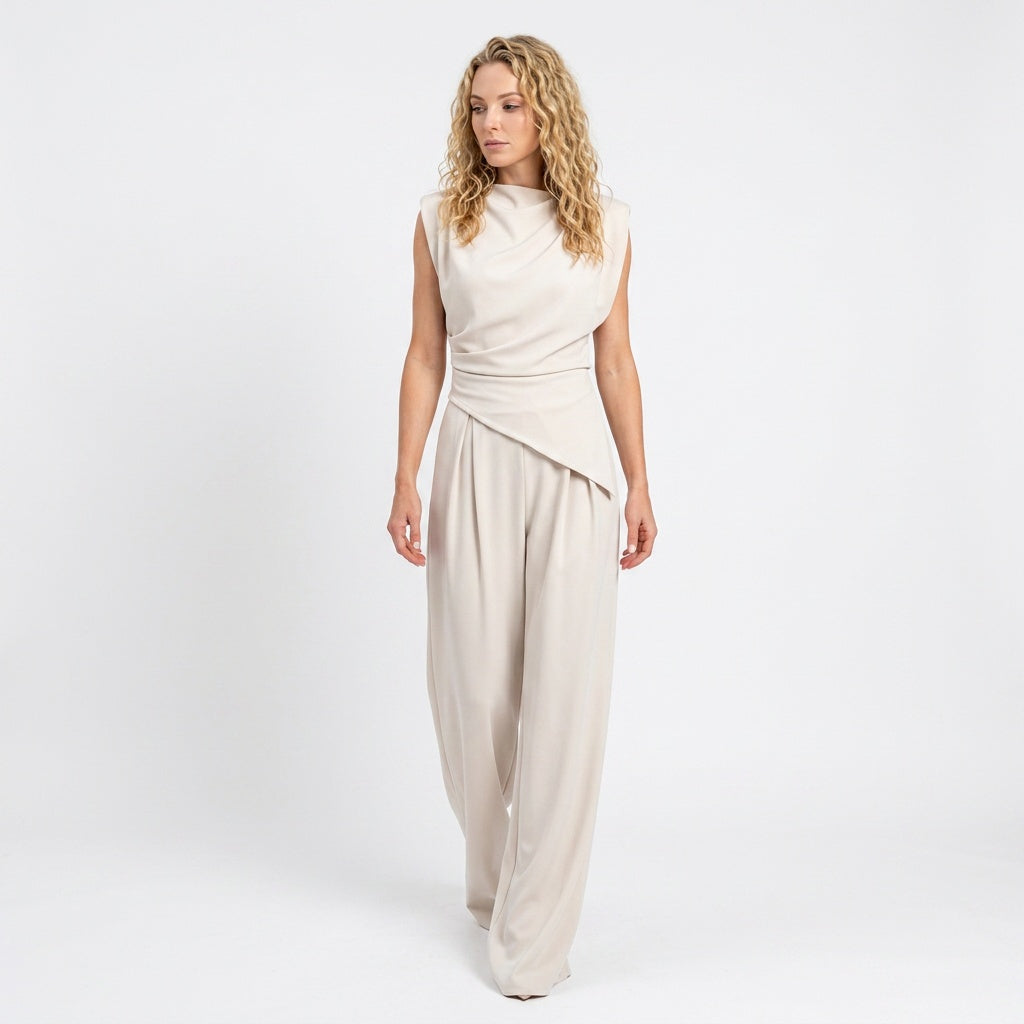 Loovay Co-ord, dames, palazzo broek, mouwloze top, elegant