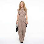 Loovay Co-ord, dames, palazzo broek, mouwloze top, elegant