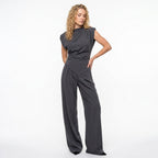 Loovay Co-ord, dames, palazzo broek, mouwloze top, elegant