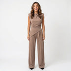 Loovay Co-ord, dames, palazzo broek, mouwloze top, elegant