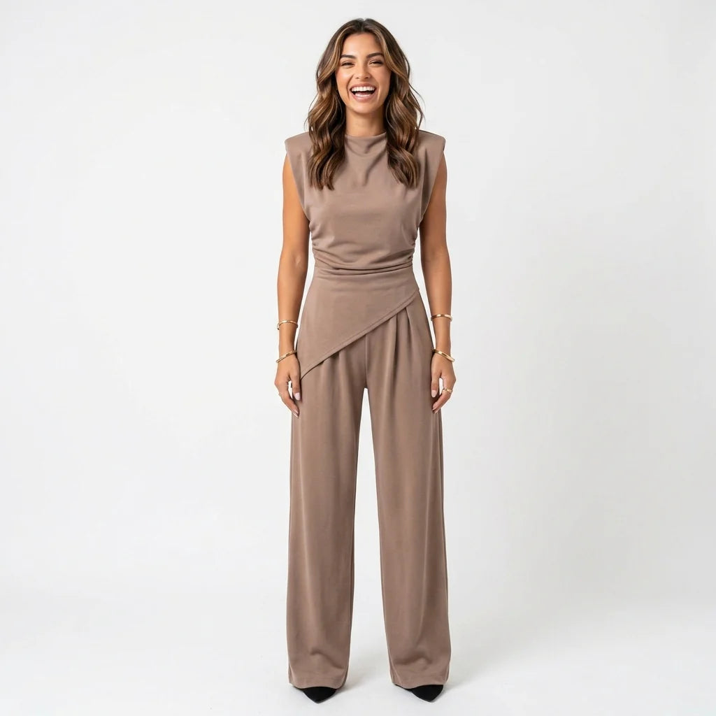 Loovay Co-ord, dames, palazzo broek, mouwloze top, elegant