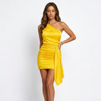 Loovay One Shoulder Jurk, satin look