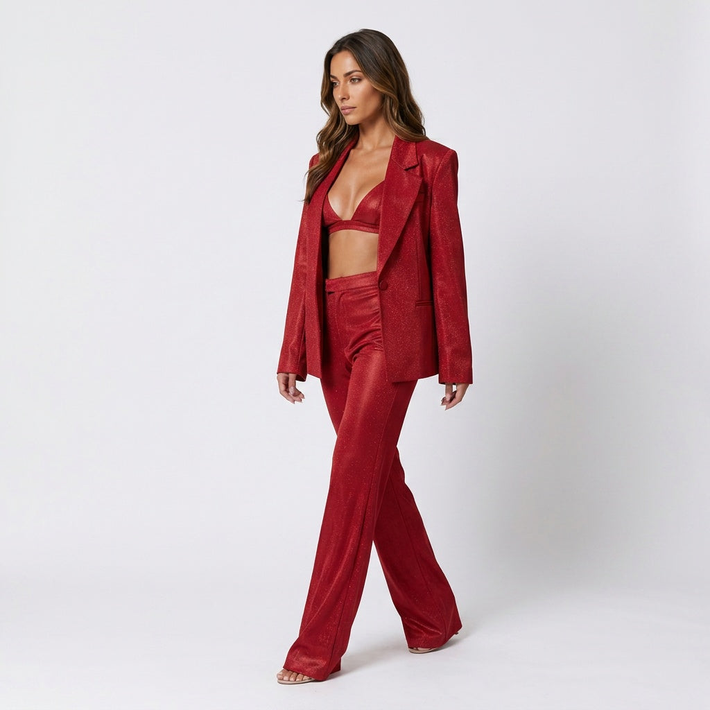Loovay Glitter Suit, dames, driedelig, blazer en broek, getailleerd