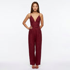 Loovay Linnen Jumpsuit, dames, V hals, plooibroek, elegant