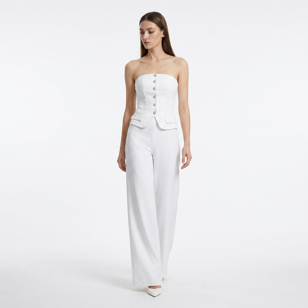 Loovay Strapless Jumpsuit, Wijde Pijpen