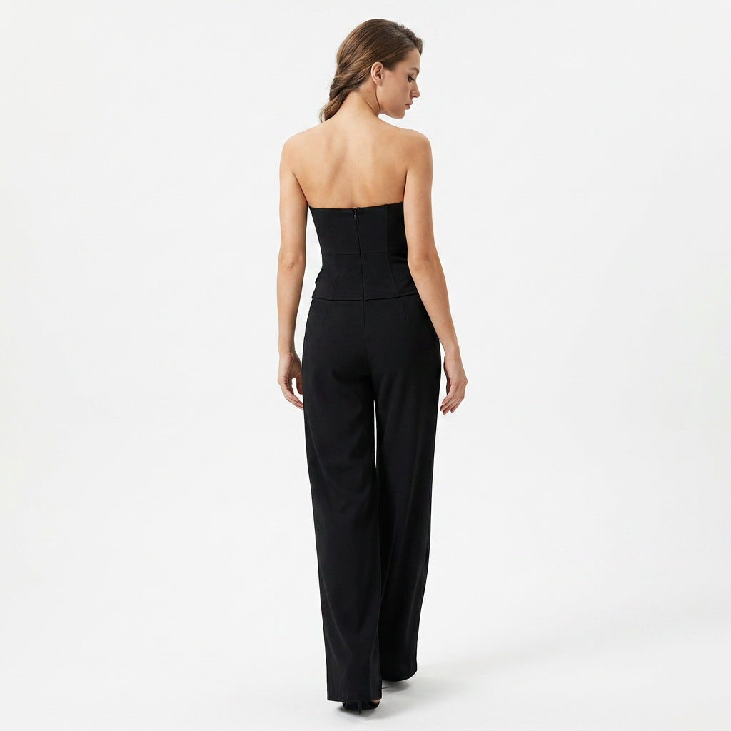 Loovay Strapless Jumpsuit, Wijde Pijpen