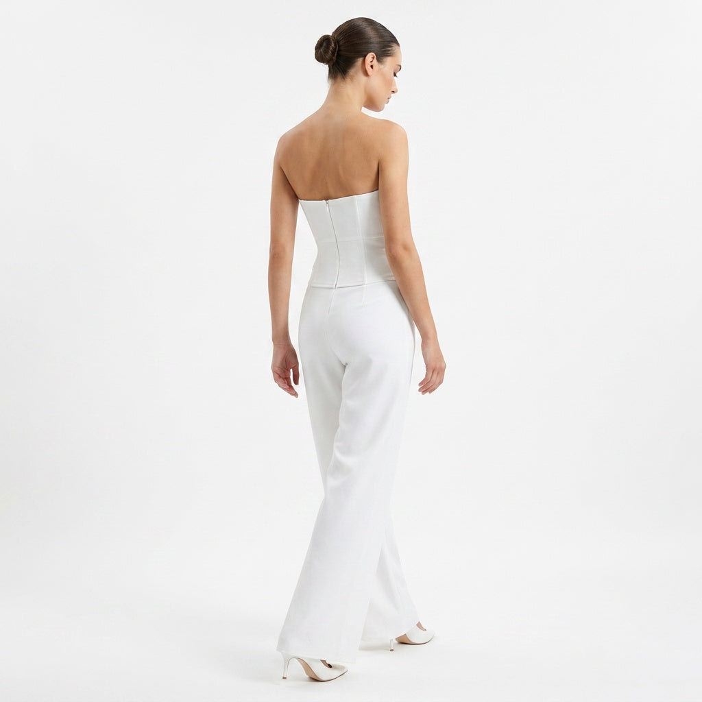 Loovay Strapless Jumpsuit, Wijde Pijpen