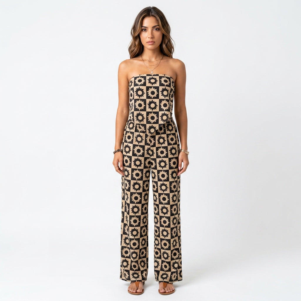 Loovay Sunburst Set - Dames Geometrische Print Tweedelige Set