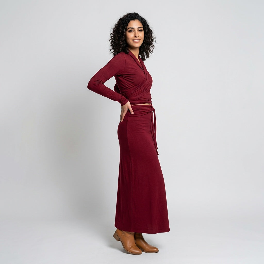 Loovay Valoria Midi Jurk met Lange Mouwen