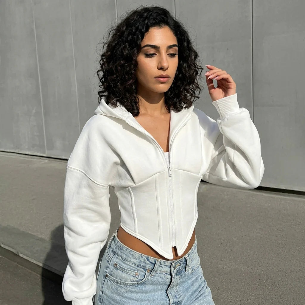 Loovay Sculpt Hoodie, cropped, korsetdetail