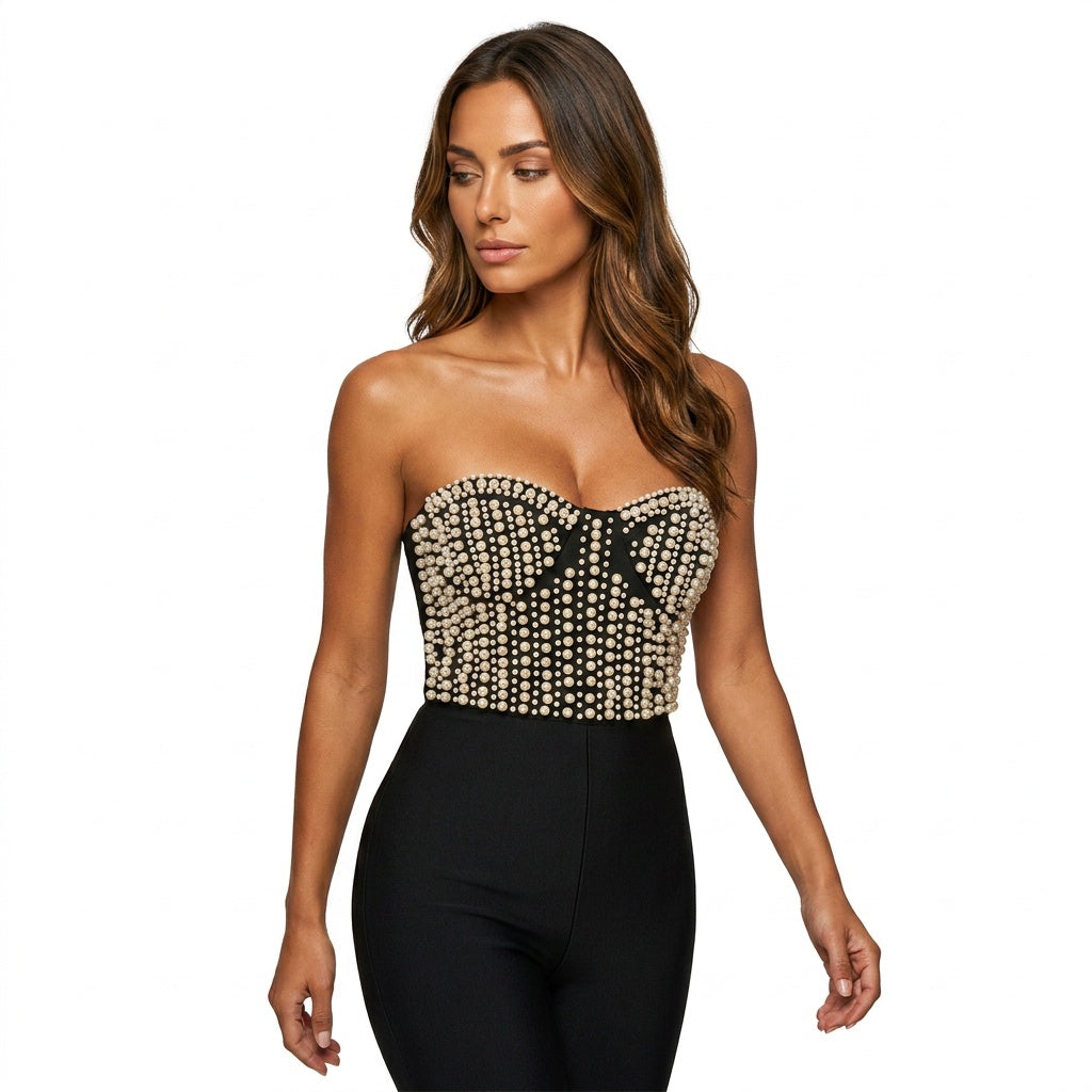 Loovay Jumpsuit, Off Shoulder Pareldetails