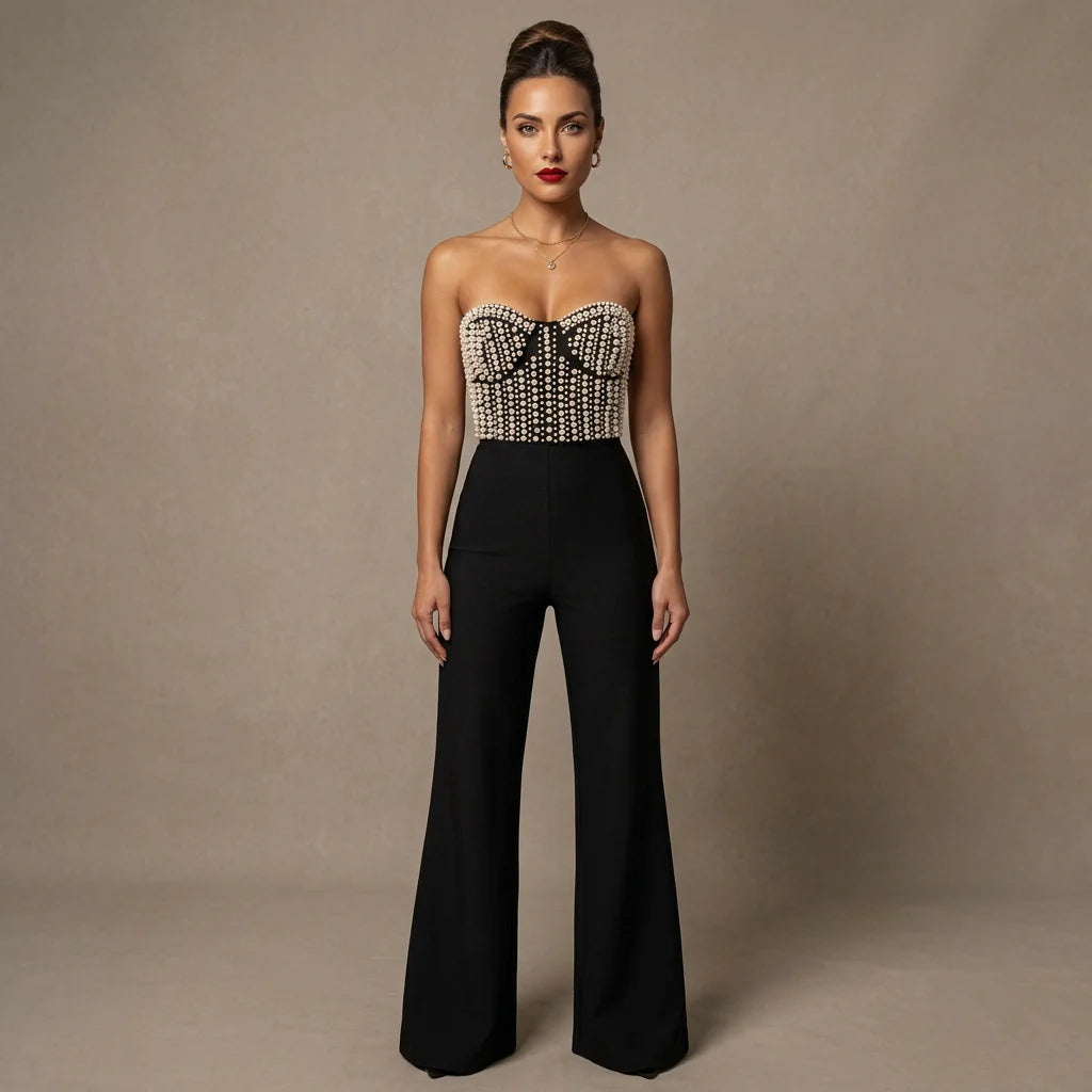 Loovay Jumpsuit, Off Shoulder Pareldetails