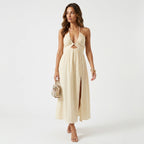 Loovay Halter Midi Jurk, dames, cut out, ruching, relaxed fit