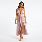 Loovay Halter Midi Jurk, dames, cut out, ruching, relaxed fit