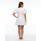 Loovay - Dames Witte Jurk met Geborduurde Ruches