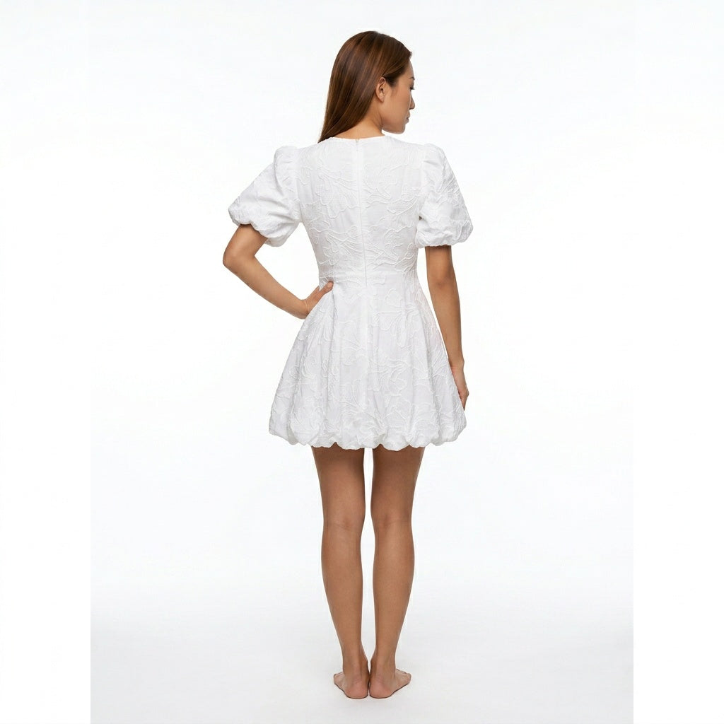 Loovay - Dames Witte Jurk met Geborduurde Ruches