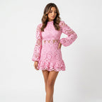 Loovay Mini Jurk, Kant Met Pofmouwen